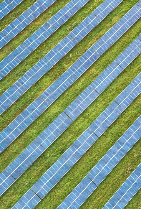 Solarpanels auf gr&uuml;ner Wiese. 