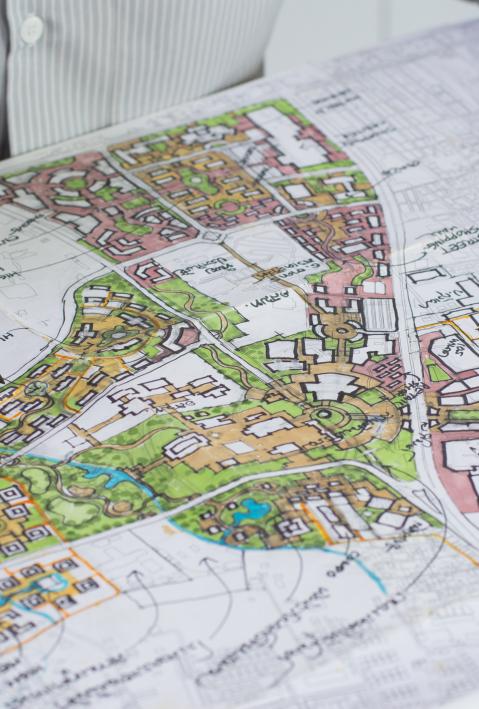Zeichnung von Masterplan/Lageplan f&uuml;r st&auml;dtische Landschaftsgestaltung oder urbane Architektur