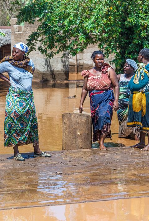 MANYARA, TANZANIA - NOVEMBER 28, 2011: The catastrophic mudflow destroyed a road between national parks Manyara and Ngorongoro. Car traffic was restored on the same day in Tanzania