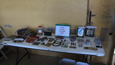 table with electronic waste
