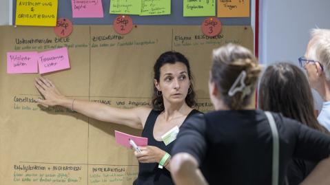 Kathrin Anger erl&auml;utert das Vorgehen im Rahmen eines Workshops zum Kommunikations-Toolkit