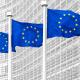 EU flags in front of European Commission in Brussels